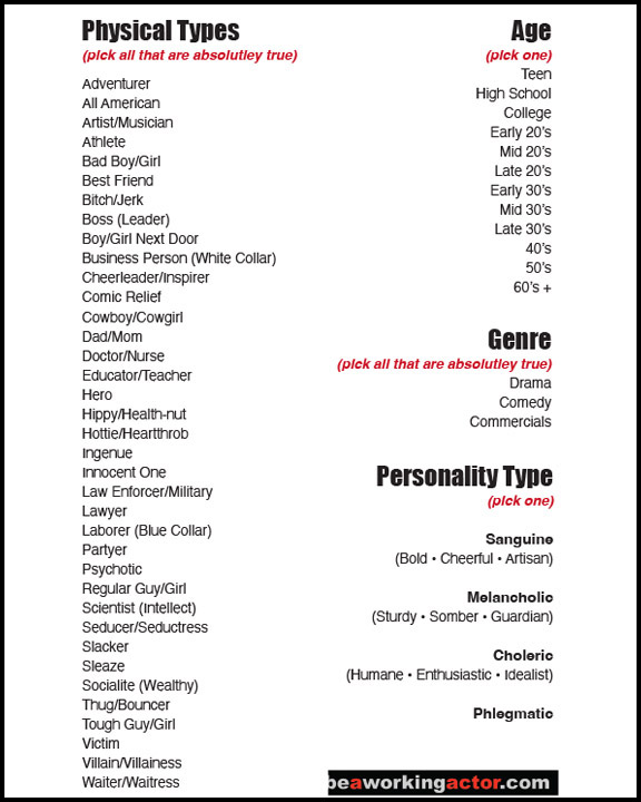 Type surveys for actors